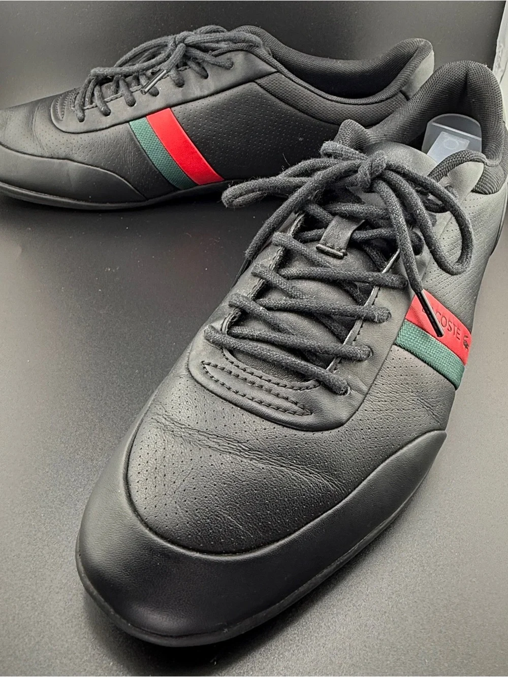 Lacoste Storda 318 1 U Black Leather Sneakers Men’s Size 9 Red Green